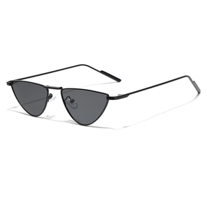 Retro minimalist black metal cat-eye sunglasses with dark lenses and lightweight frame