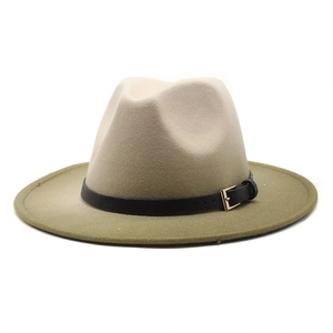 Vintage Wide Brim Fedora Hat Gradient Two Tone Felt Jazz Cap With Leather Belt Metal Buckle Unisex Retro Style