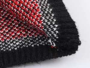 Detailed macro view of the high-quality red and white Christmas knit texture and patterns