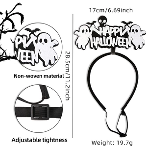 Halloween pet headband with Happy Halloween text, ghost prints and adjustable strap