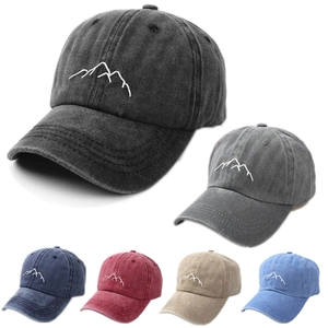 Vintage Washed Cotton Mountain Peak Embroidery Baseball Cap Unisex Distressed Outdoor Sun Protection Adjustable Fashion Baseball Hat