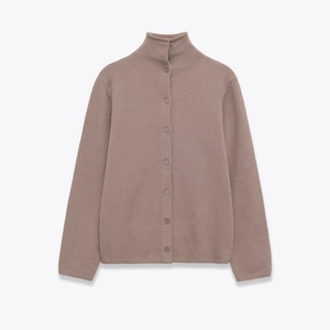 Women Knitted Cardigan Sweater Long Sleeve High Neck Button Down Front Solid Color Casual Slim Fit Autumn Top