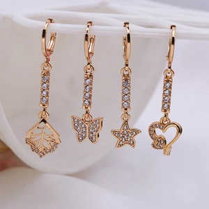Copper Rhinestone Drop Earrings For Women Gold Plated Butterfly Heart Star Leaf Shape Elegant Fashion Jewelry Gift