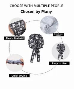 Detailed view of quick-dry skull pirate hat showing elasticity and breathability features