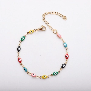 Adjustable 18K gold-plated stainless steel bracelet with colorful evil eye charms