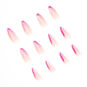 Pink gradient stiletto press-on nails set with star and white wave line designs
