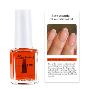 Detail of 12ml Rose Cuticle Oil bottle showing natural moisturizing liquid for nail care