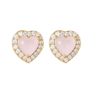 Pendientes de corazón rosa con halo de circonitas y baño de oro de 18 quilates