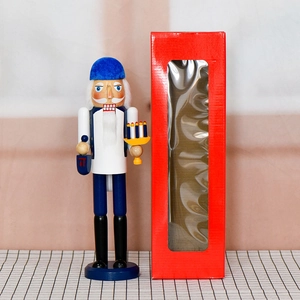 36cm Blue Wooden Nutcracker Soldier with Hanukkah Menorah in a Red Gift Box