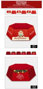 Detailed specs of hexagonal Christmas tree skirt featuring Santa and plaid patterns