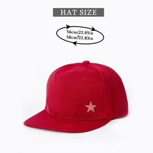 Size chart for adjustable red snapback hat showing 56-58cm head circumference measurement