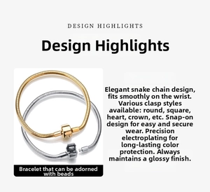 Detailed view of stainless steel snake chain bracelets with multiple clasp styles