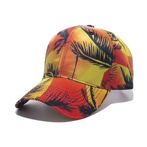 Cappellino da baseball in raso con stampa tropicale di palme e sfumature arancioni