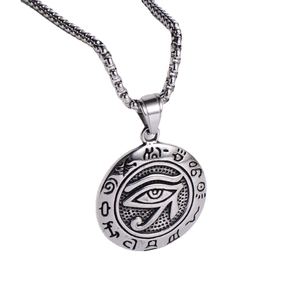 Collier avec pendentif Œil d'Horus en acier inoxydable rétro fini argent vintage