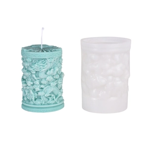 Moule en silicone relief dragon DIY et bougie pilier bleue aux motifs traditionnels chinois
