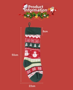 Detailed size specifications for a 50cm knitted Christmas stocking with snowman patterns