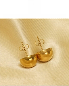 Detail of 18K gold vacuum plated dome earrings with lead-free and nickel-free finish