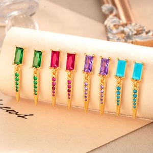 Colorful geometric zircon pendant earrings in gold stainless steel finish for women