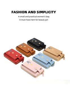 Vertical floral phone bags in six vibrant colors including red, brown, and blue