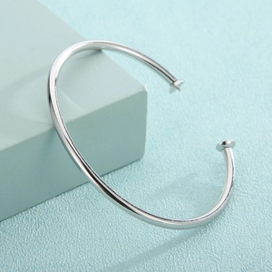 Minimalist silver stainless steel open bangle with pearl setting for DIY jewelry design