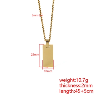 Gold rectangular pendant necklace in stainless steel with detailed dimensions 10x25mm
