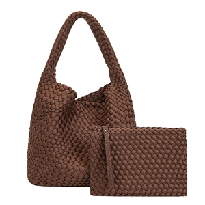 Brown hand-woven shoulder bag and wristlet set in waterproof large capacity design
