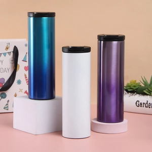 Three gradient double-wall stainless steel travel tumblers with leak-proof flip lids
