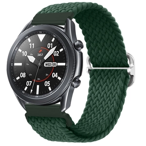 Detail of green nylon braided strap with adjustable metal slider buckle for smartwatch