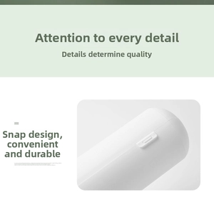 Detail of white cylindrical pencil case featuring a secure snap-lock buckle design