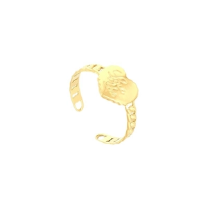 Bague ouverte réglable en acier inoxydable doré avec cœur et gravure Love