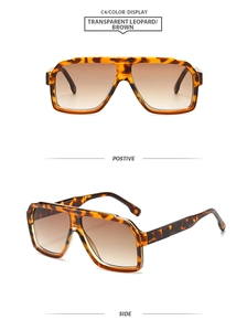 Detail of transparent leopard print navigator sunglasses with brown gradient lenses