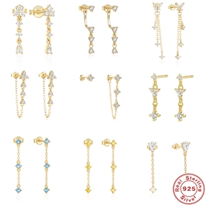 925 Sterling Silver Earring Post Dangle Earrings Long Tassel Butterfly Cubic Zirconia Opal Elegant Jewelry For Women