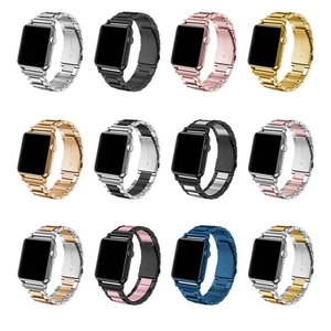 Detailed grid of three-link stainless steel watch bands in twelve assorted metal colors