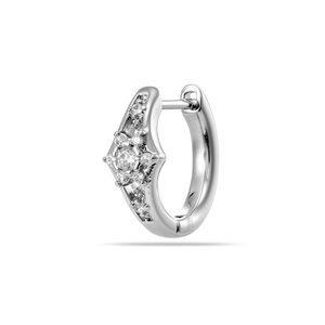 Polished silver star shaped hoop earring with sparkling snowflake diamond setting