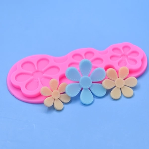 Pink silicone triple flower mold for DIY cake baking and chocolate sugar craft