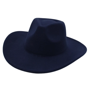Classic dark blue wide-brim wool felt jazz hat with stylish fedora style crown for unisex wear