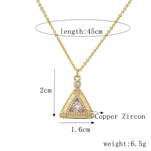 Detail view of heart drop pendant showing 2cm height and Copper Zircon material specs