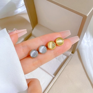 Round Cat Eye Stud Earrings With Stainless Steel Earring Post Minimalist Geometric Jewelry For Women Elegant Banquet