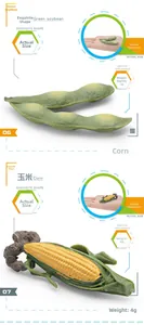 Detailed macro view of realistic artificial soybean and corn models with weight info