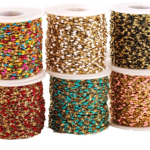 6 rolls of gold-plated stainless steel lip chains with colorful enamel beads for DIY jewelry