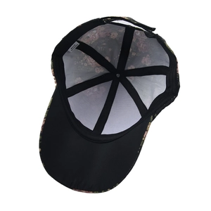 Retro floral baseball cap for women with dark rose pattern and sturdy six-panel design