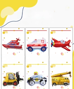 Set of 6 vehicle balloons including ambulance, crane and police car for party decoration