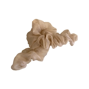 Elegant large beige tulle mesh hair claw clip with pleated texture for women hairstyle