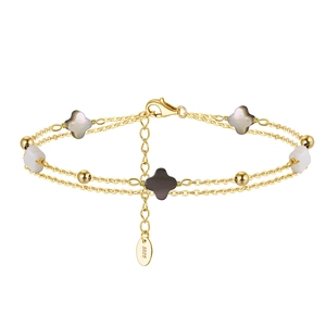 Detail of S925 sterling silver stamp on a double-layer clover pearl chain bracelet
