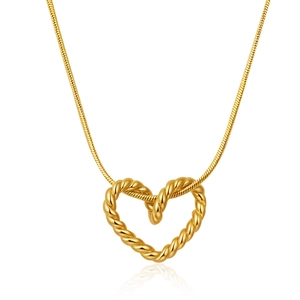 Elegant gold titanium steel necklace featuring a twisted rope braided heart pendant on snake chain