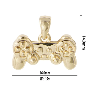 Golden game controller pendant details with dimensions 14x16mm and 1.5g weight