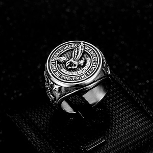 Retro titanium steel Philippine Eagle signet ring for men in antique silver finish