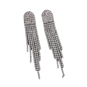 Elegant waterfall tassel earrings with silver rhinestones and flower drop design
