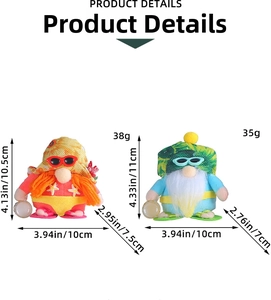 Detail view of summer beach gnomes with dimensions and weight for product specifications