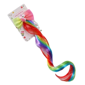 Unicorn glitter rainbow wig hair clip with gradient bow and colorful spiral extensions